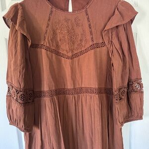 Zara Rust Maxi Dress with Lace Details